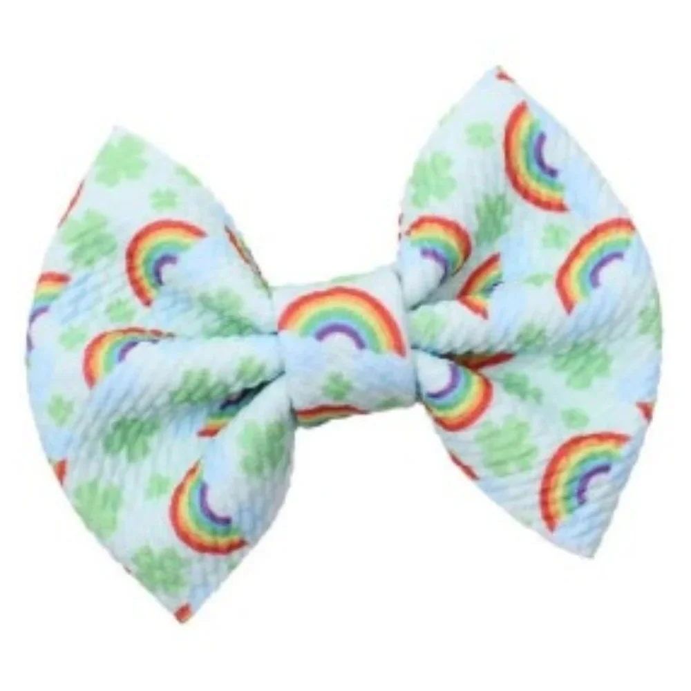 St Patrick's Day Rainbow Shamrock Girls Hair Bow Clip 4 Inches